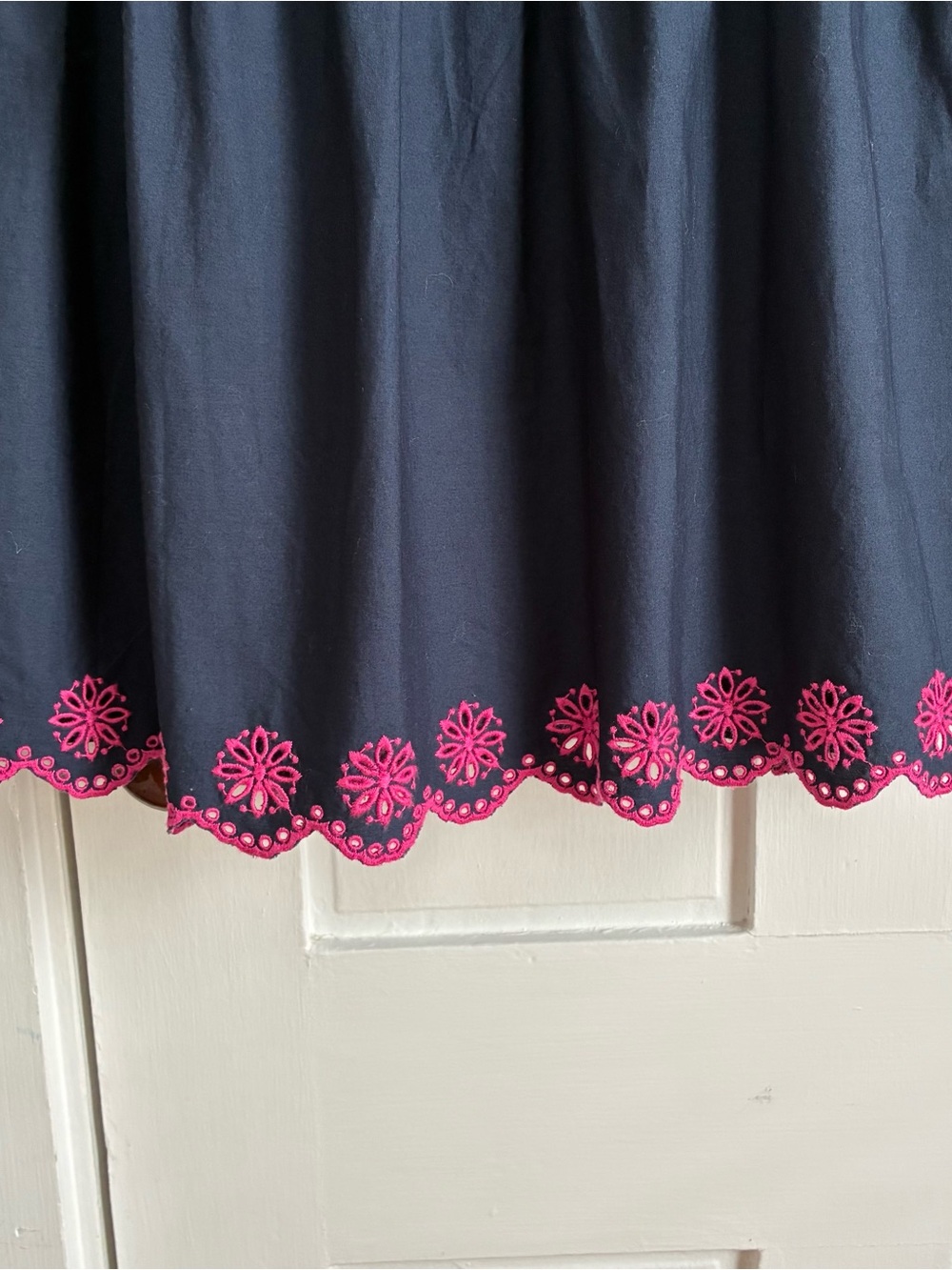 J. Crew NWT Dress - midi tiered navy with pink embroidery- size 0 - Picture 3 of 7